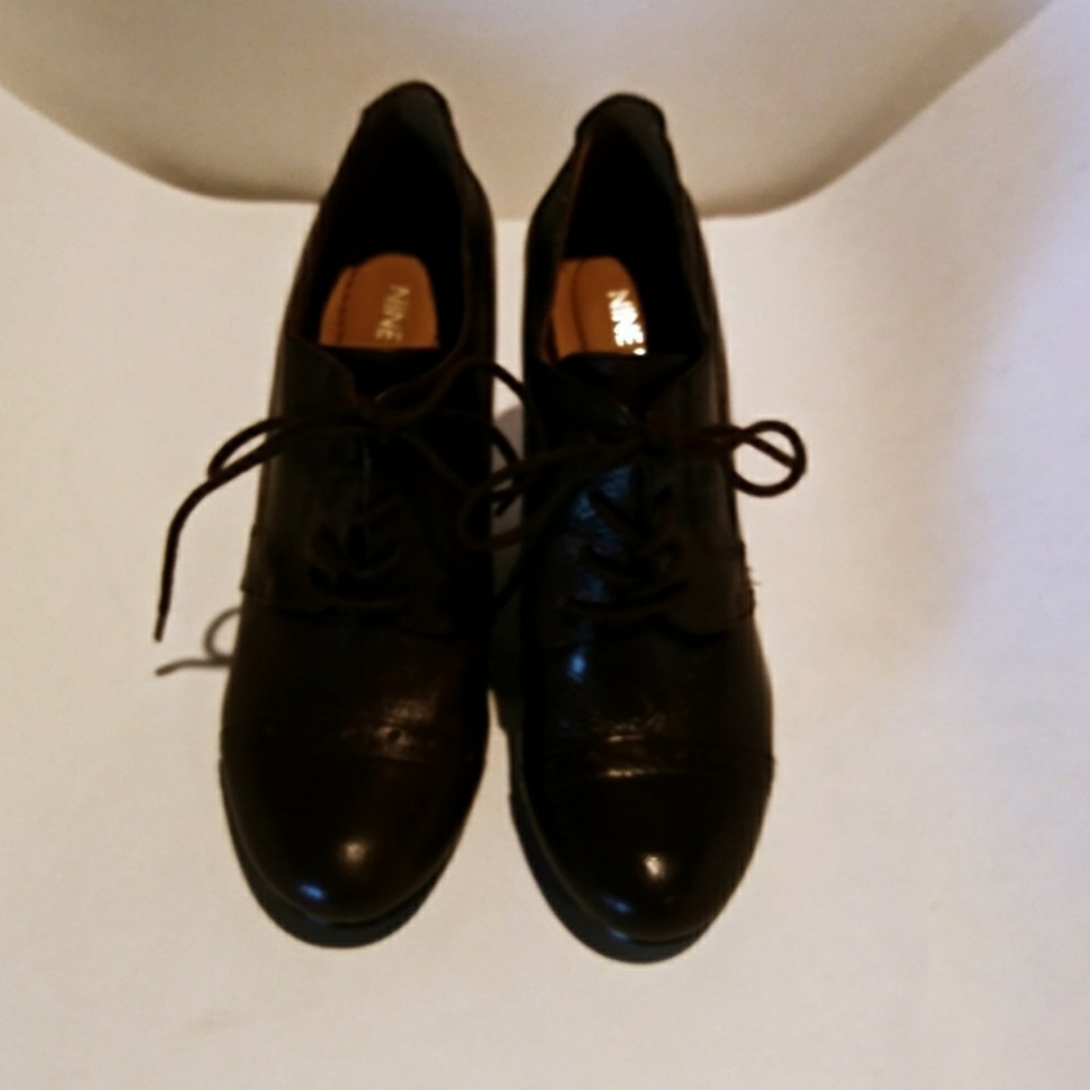 Nine West Leather Oxford Lace Up Wedge Heels 5.5 M